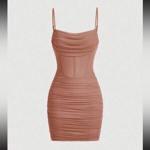 SHEIN MOD Solid Color Pleated Bodycon Dress